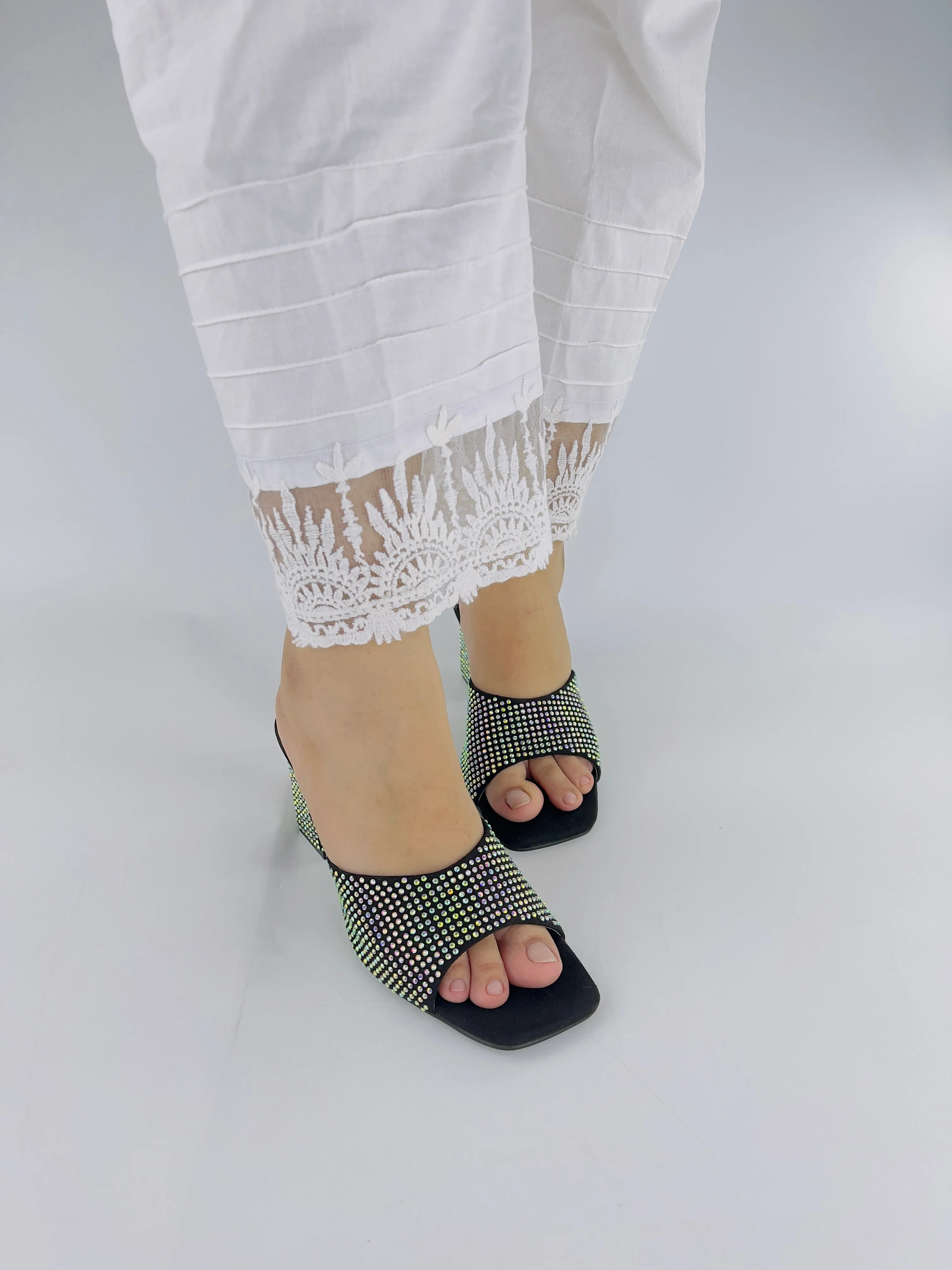 Anja Black Suede Crystal Embellished High Block Heel 0006-Blk