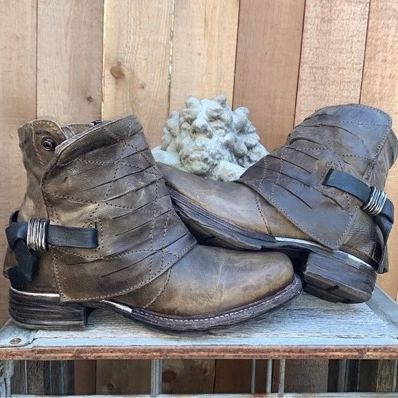 A.S.98 Boho Moto Biker Zip Ankle Bootie Boots