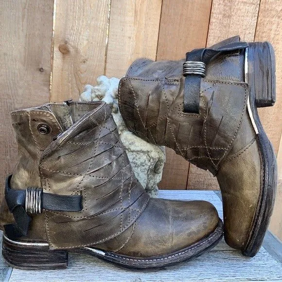 A.S.98 Boho Moto Biker Zip Ankle Bootie Boots