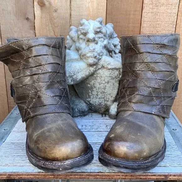 A.S.98 Boho Moto Biker Zip Ankle Bootie Boots