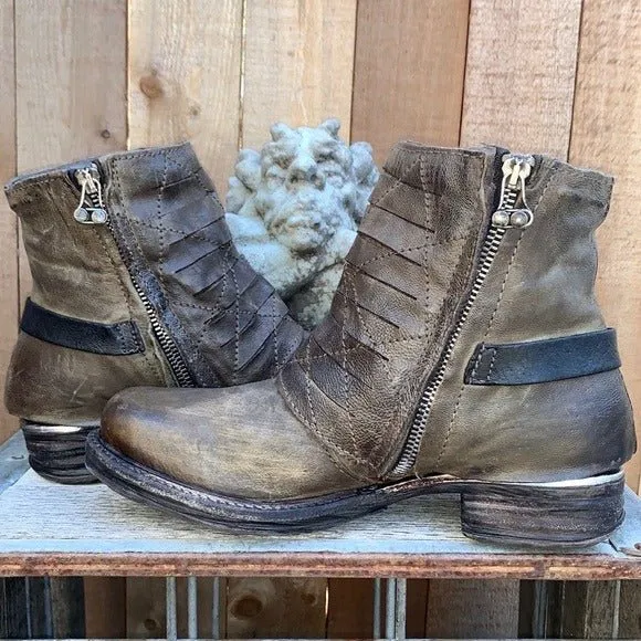 A.S.98 Boho Moto Biker Zip Ankle Bootie Boots