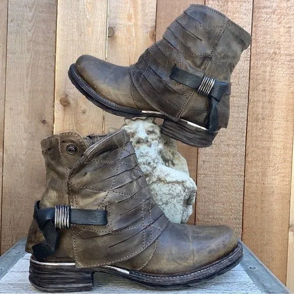 A.S.98 Boho Moto Biker Zip Ankle Bootie Boots