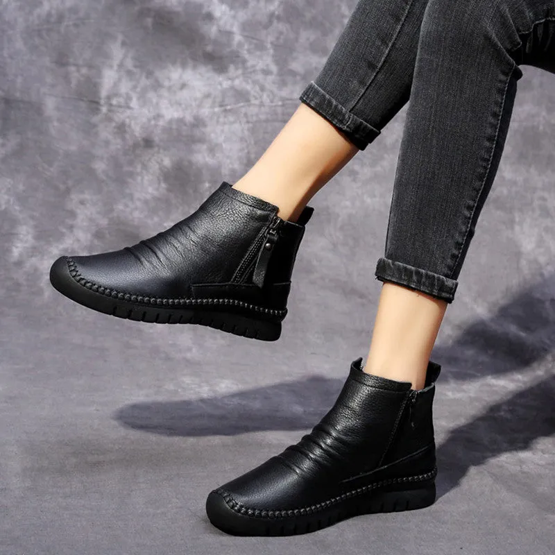 Autumn Winter Casual Leather Ankle Boots