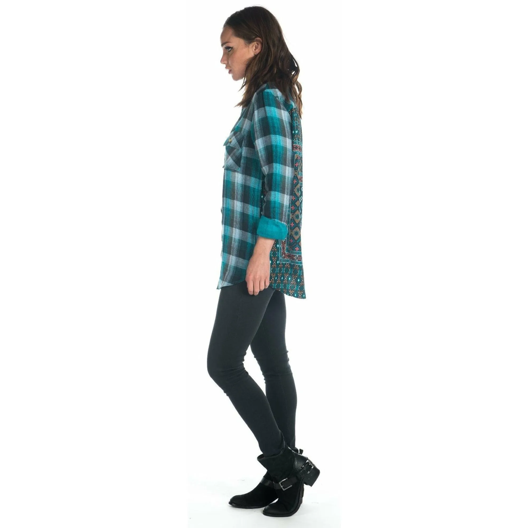 Emma Teal Plaid Top