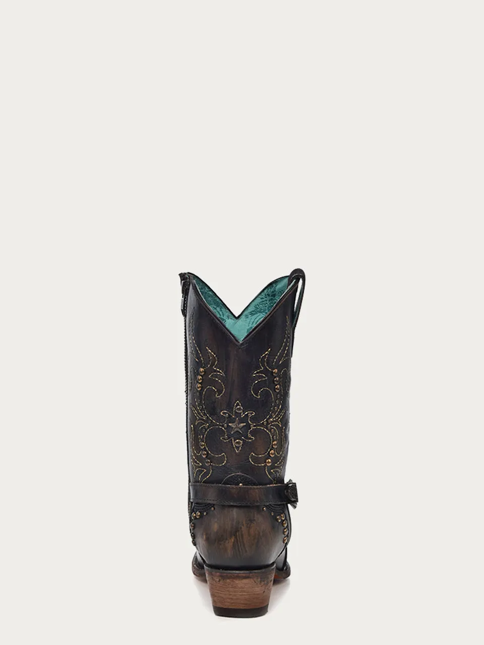 F1347 - EMBROIDERY STRAPS AND STUDS ANKLE BOOT