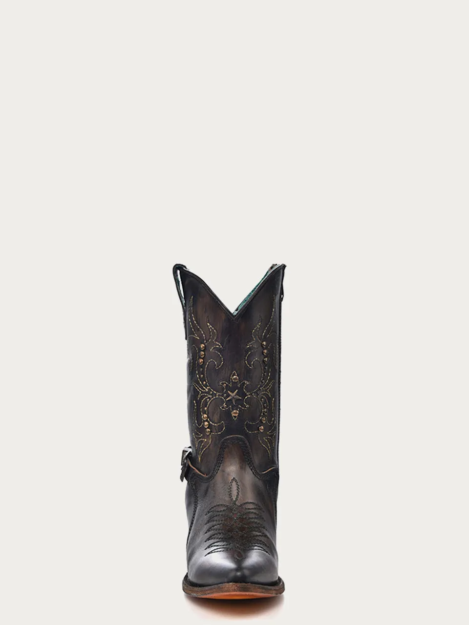 F1347 - EMBROIDERY STRAPS AND STUDS ANKLE BOOT