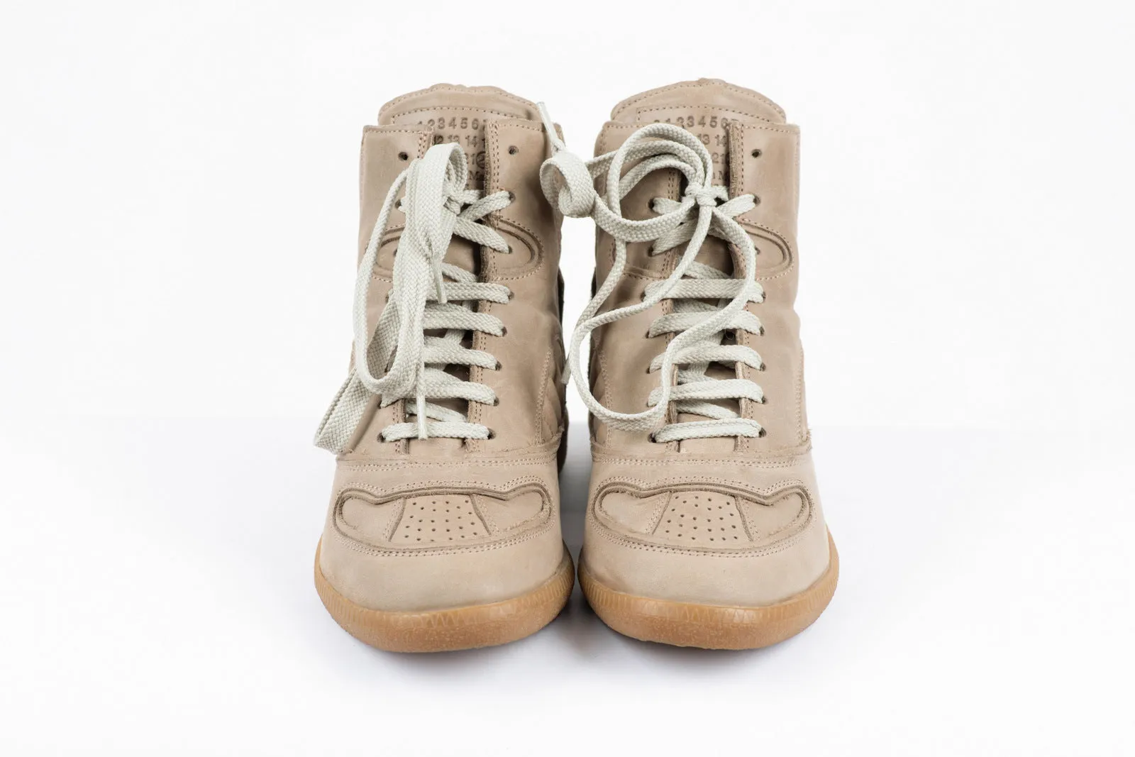 Maison Martin Margiela Taupe Brown Leather High Top Sneakers, EU 37