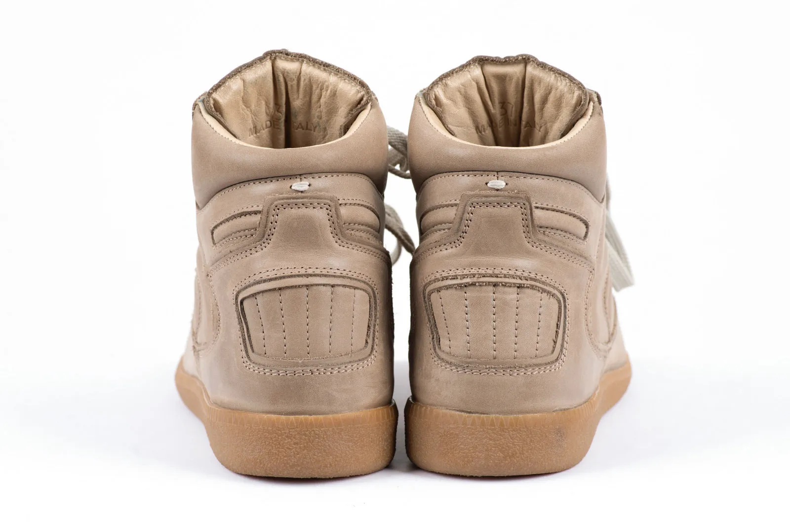 Maison Martin Margiela Taupe Brown Leather High Top Sneakers, EU 37