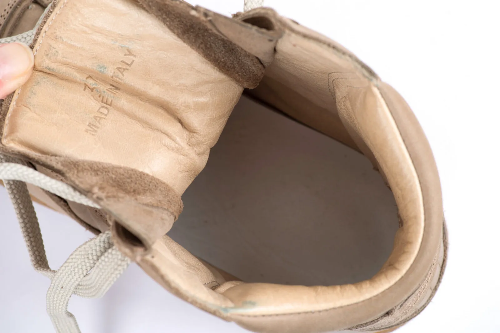 Maison Martin Margiela Taupe Brown Leather High Top Sneakers, EU 37
