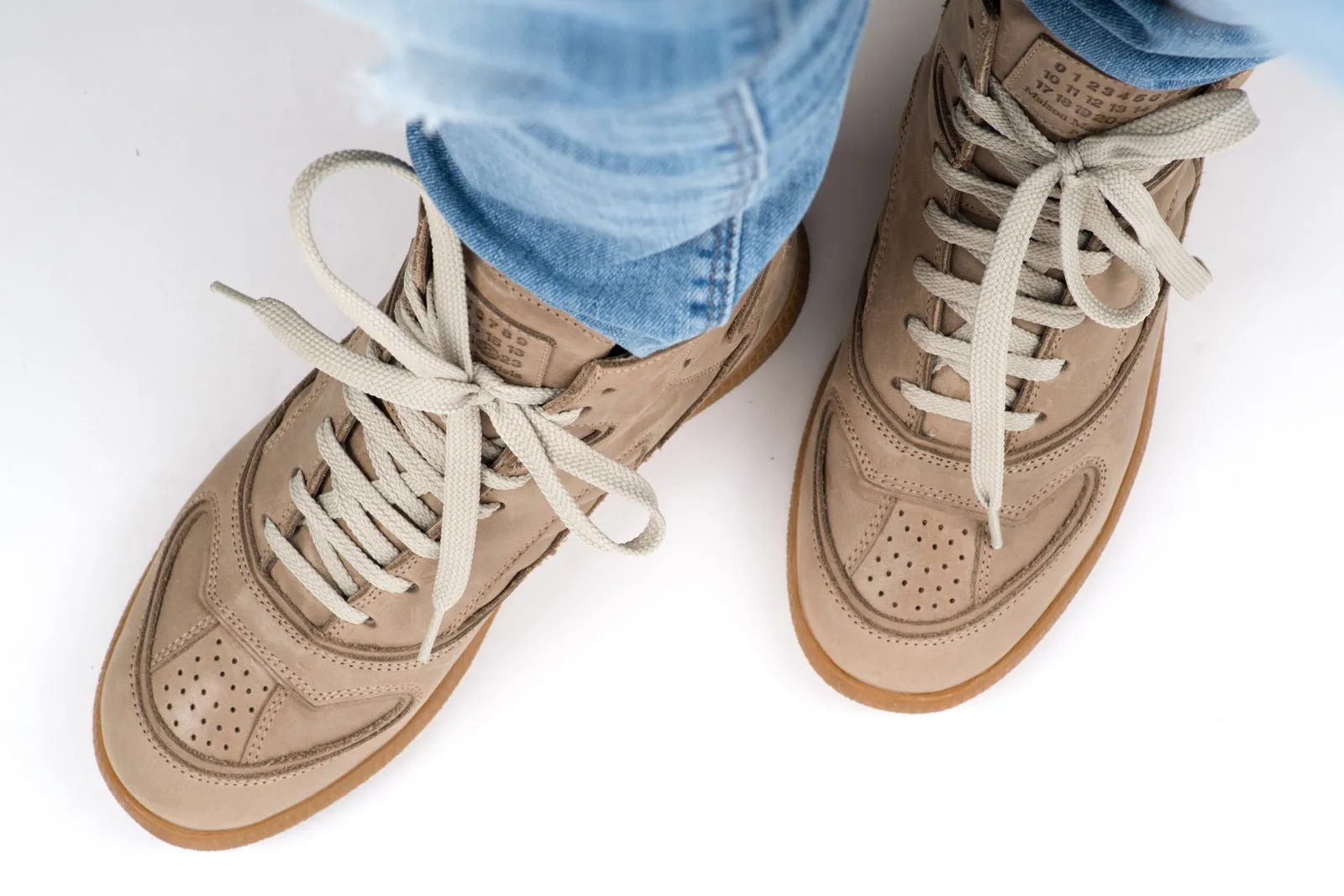 Maison Martin Margiela Taupe Brown Leather High Top Sneakers, EU 37