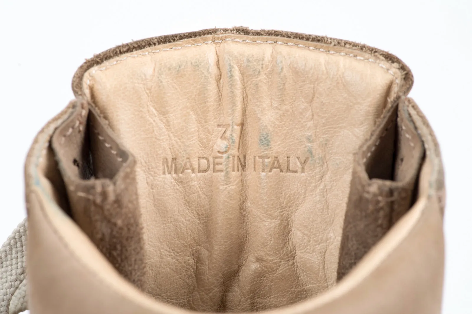 Maison Martin Margiela Taupe Brown Leather High Top Sneakers, EU 37