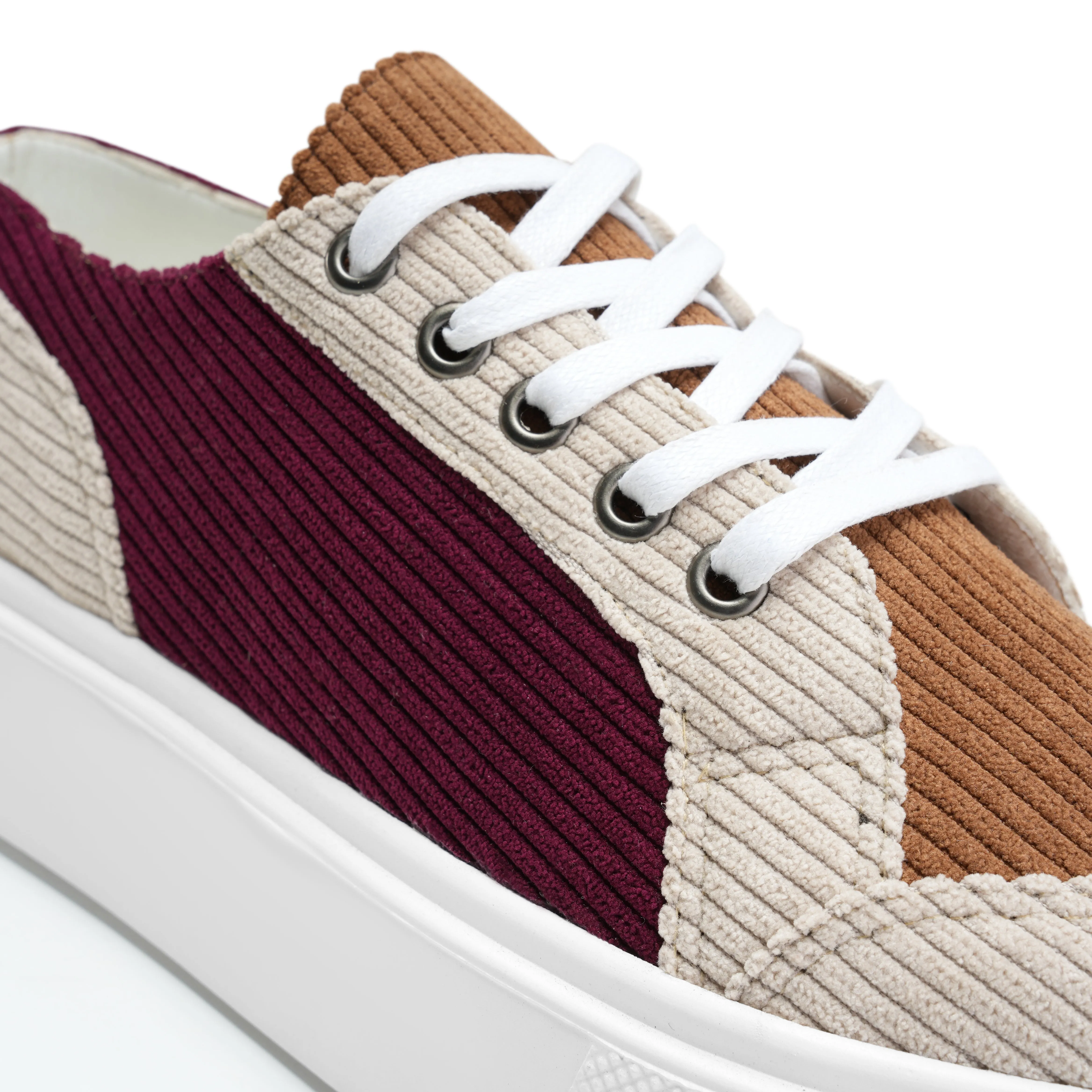 Multi-Tone Corduroy Sneakers with Leather Accents - Marron