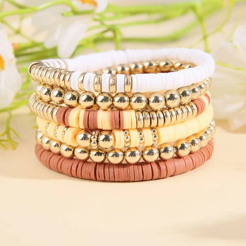 Retro Bohemian Polymer Clay Ball Bracelet Set