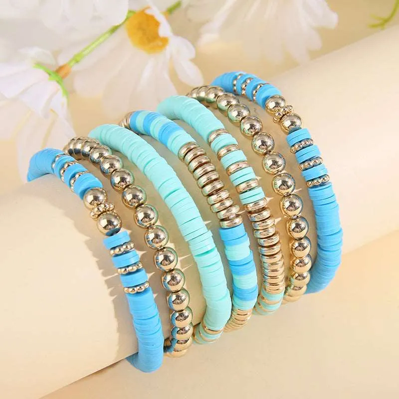 Retro Bohemian Polymer Clay Ball Bracelet Set