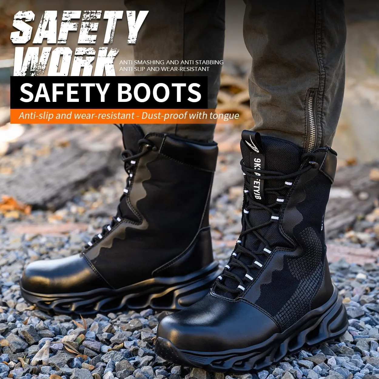 Steel Toe Boots for Men Lightweight Tactical Boots Water Resistant Work Safety Shoes Breathable Non-Slip Combat Boots