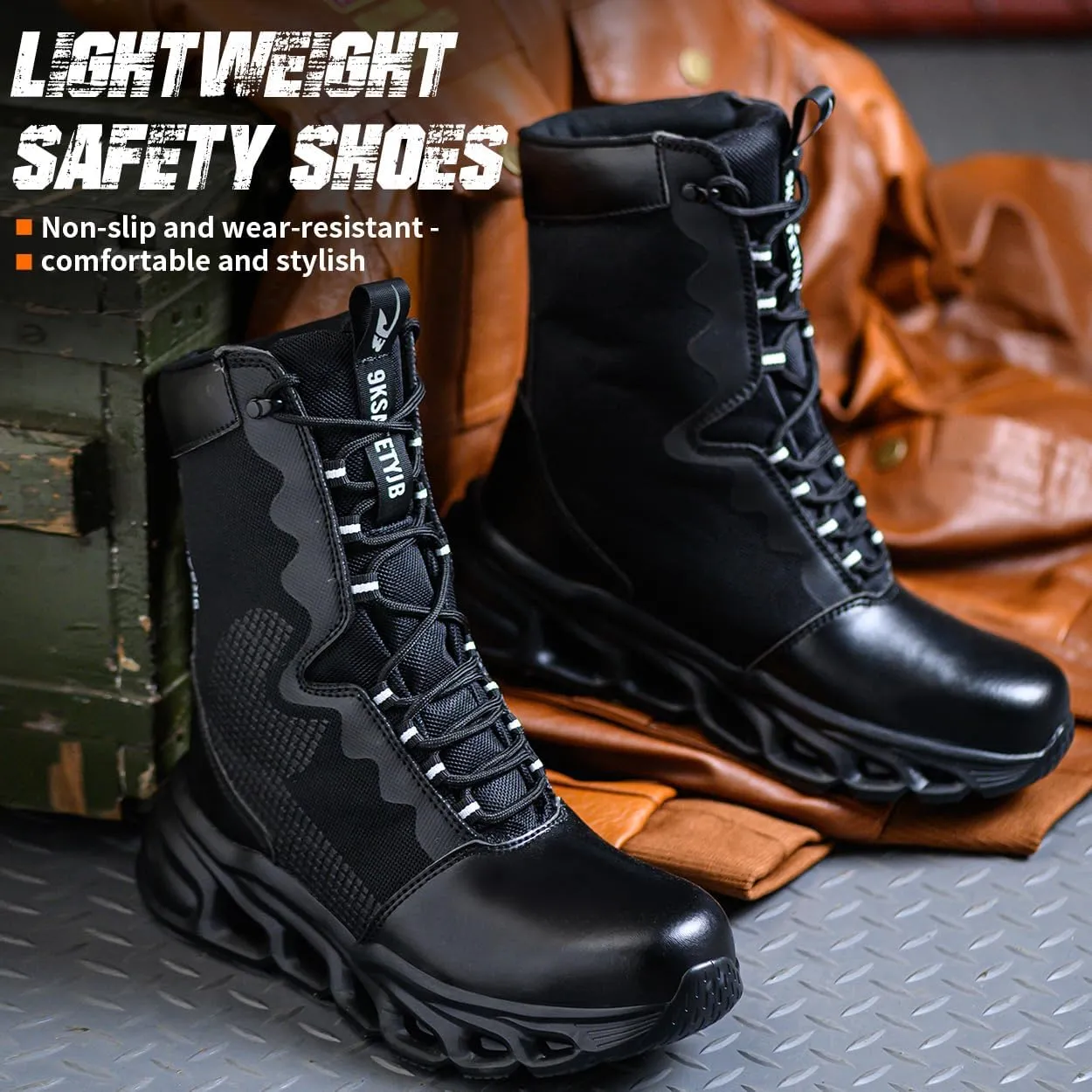 Steel Toe Boots for Men Lightweight Tactical Boots Water Resistant Work Safety Shoes Breathable Non-Slip Combat Boots