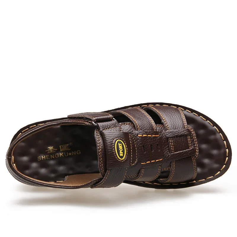 Summer Casual Beach Leather Versatile Velcro Sandals