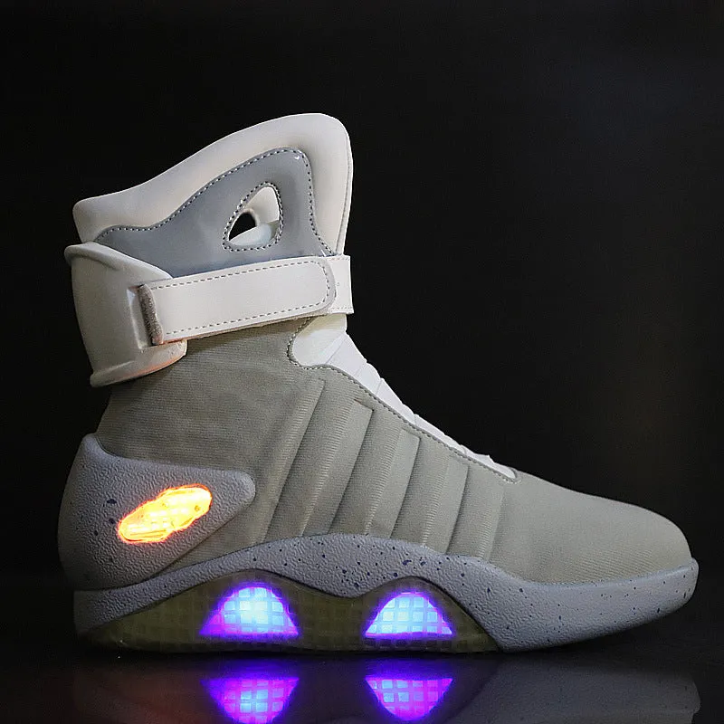 Three Mode USB Charging LED High Top Basketball SneakersBack to Future Shoes