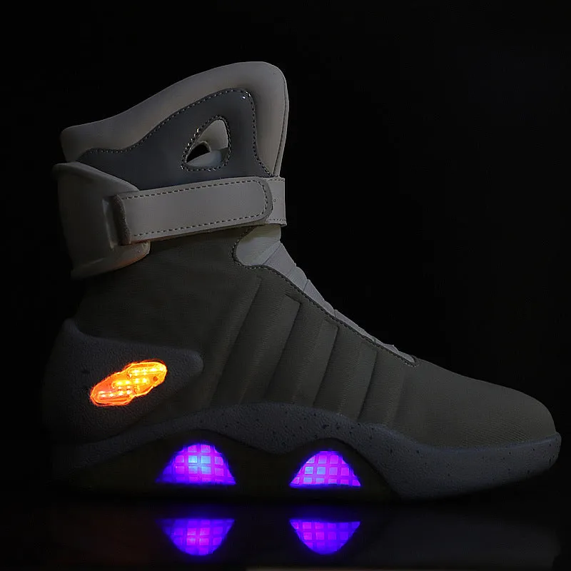 Three Mode USB Charging LED High Top Basketball SneakersBack to Future Shoes