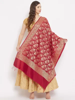 Women Maroon Banarsi Silk Dupatta