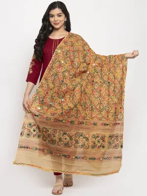 Women'S Beige Embroidered Dupatta