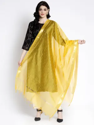 Women'S Yellow Printed Silk Dupatta